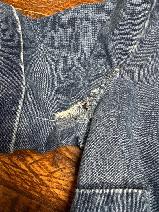 Lucy & Yak Ragan Blue Cotton Denim Short-Sleeve Wide-Leg Zip Up Jumpsuit Side 4 - Picture 16 of 16